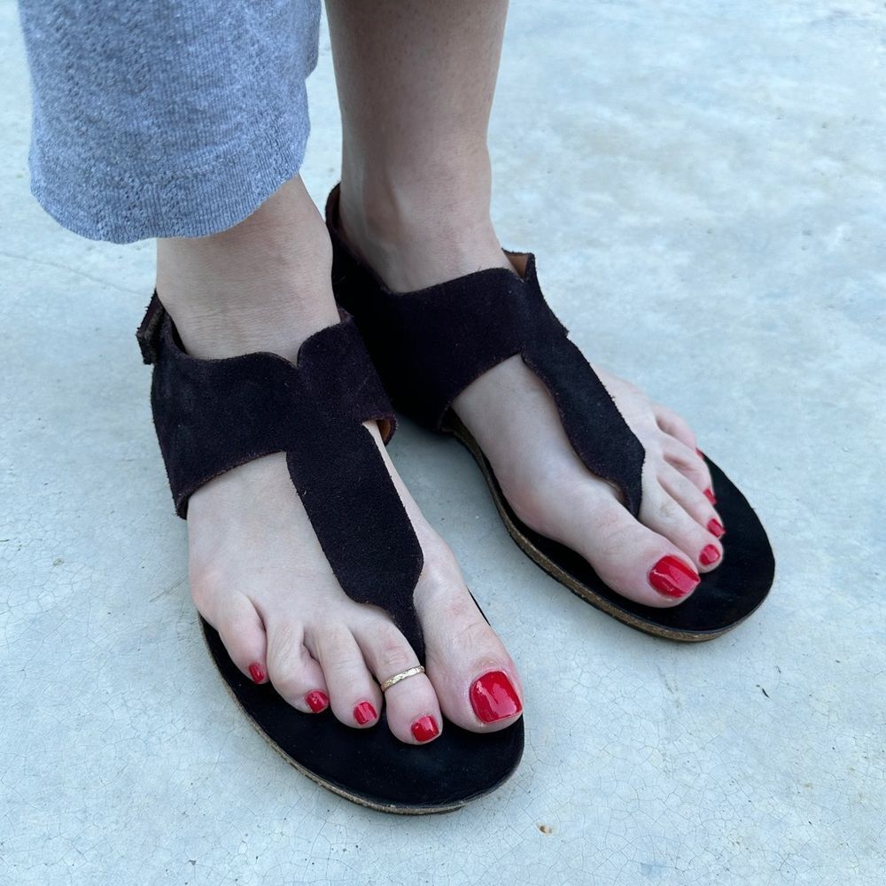 Pedro Garcia Black Suede T-strap Sandals